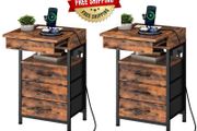 Bedside Table with Charging Station, Side Table with 4 Drawers, 2 AC Outlets, 1 USB-A, 1 Type-C, Nightstand for Bedroom, Living Room, Rustic Brown and Black