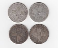 G.B. 4 x FLORINS, 2/-, 92.5% Silver, Victorian 'gothic' Coins ( no.487)
