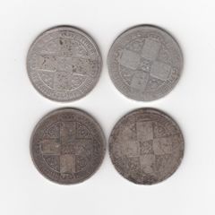 G.B. 4 x FLORINS, 2/-, 92.5% Silver, Victorian 'gothic' Coins ( no.487)