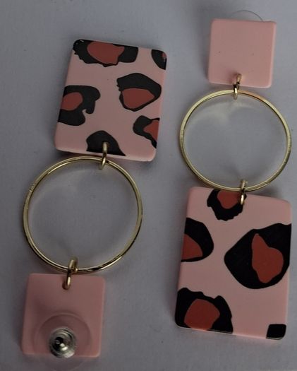 Pastel Pink Leopard Print Geometric Earrings