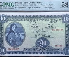 Lady Lavery 10 Pound Banknote 1950 Graded 58 EPQ PMG