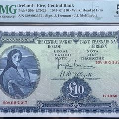 Lady Lavery 10 Pound Banknote 1950 Graded 58 EPQ PMG