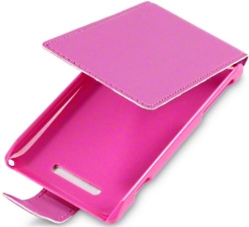 New Sony Xperia E Premium Pu Leather Flip Pouch Case Cover Hot Pink And Purple