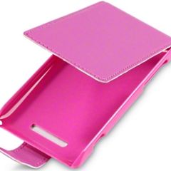New Sony Xperia E Premium Pu Leather Flip Pouch Case Cover Hot Pink And Purple