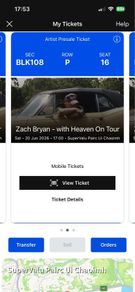 Zach Bryan seated tickets 20th of June