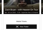 Zach Bryan seated tickets 20th of June