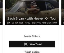 Zach Bryan seated tickets 20th of June