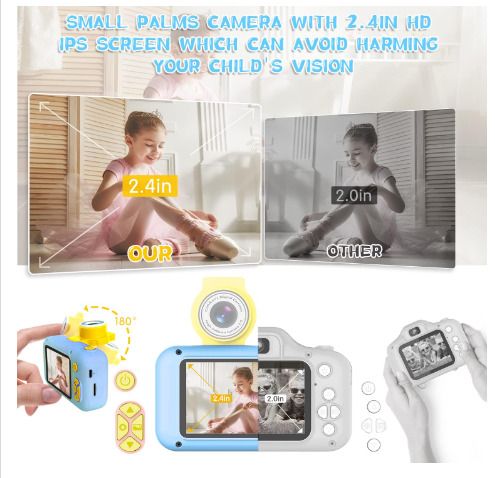 Kids Camera, 2.4in IPS Screen Digital Camera,180 Flip Len Student Camera,Children Selfie Camera
