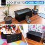 NEW | Leather 76 x 38 x 38cm Black Ottoman Foldable Storage Boxes Seat Foot Stool Storage Box with Lids for Kids Toys, Bedroom, Hallway, Living Room Image 3