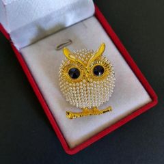 Owl Brooch Shawl Pin Badge Vintage Style Faux Pearls Bird Brooch Brown Owl Broach