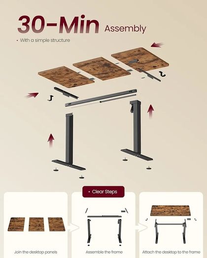 Electric Standing Desk, Height Adjustable Desk, Sedentary Reminder, 4 Memory Heights, for Home Office, 120 x 60 cm, Rustic Brown