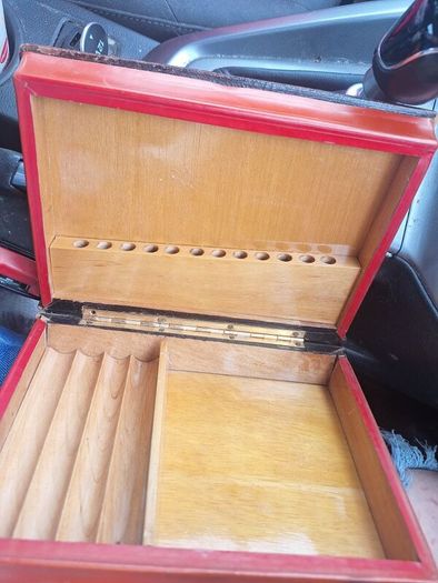 Vintage Faux Leather Wooden Cigar Box