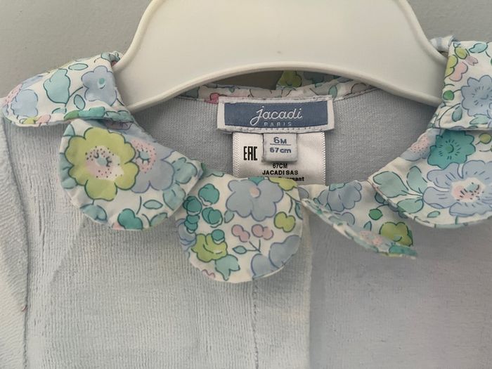 Jacadi Paris baby blue velour all in one with petal detail Sz 3-6 mths very good condition