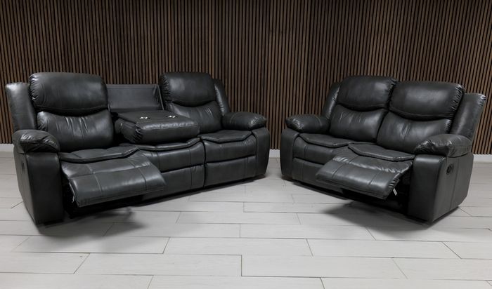 Valerie Light Grey & Dark Grey Leather Recliner Sofa Set