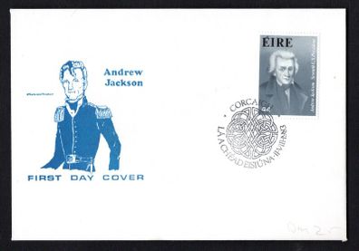 1983 Ireland Andrew Jackson Seventh U.S. President Commemorative Stamps Corkcoin Illustrated First Day Cover (FDC) with Corcaigh (Cork) pictorial cancel