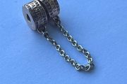 Pandora Rose Logo Safety Chain With Clear Cubic Zirconia, Silicone Grip And Silver Chain