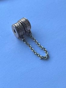 Pandora Rose Logo Safety Chain With Clear Cubic Zirconia, Silicone Grip And Silver Chain