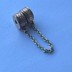 Pandora Rose Logo Safety Chain With Clear Cubic Zirconia, Silicone Grip And Silver Chain