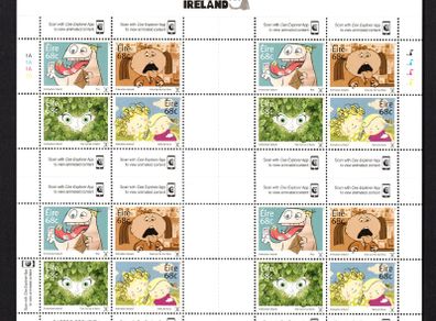 2015 Ireland Animation Ireland Commemorative Stamps Sheetlet Plate 1A1A1A1A Mint Never Hinged (MNH)