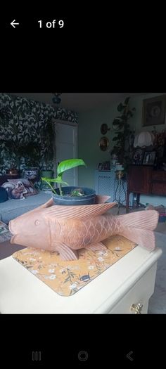 Large Koi Carp  Vintage Planter Wooden Handcarved
