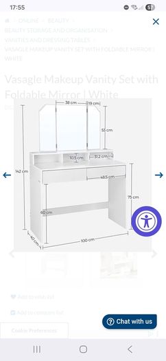 Vanity / Dressing Table / Makeup Table / Desk with Foldable Mirror