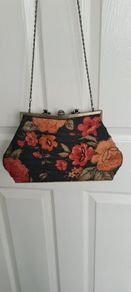 Vintage 1970s Ladies Floral Bag black, pink and orange