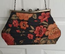 Vintage 1970s Ladies Floral Bag black, pink and orange
