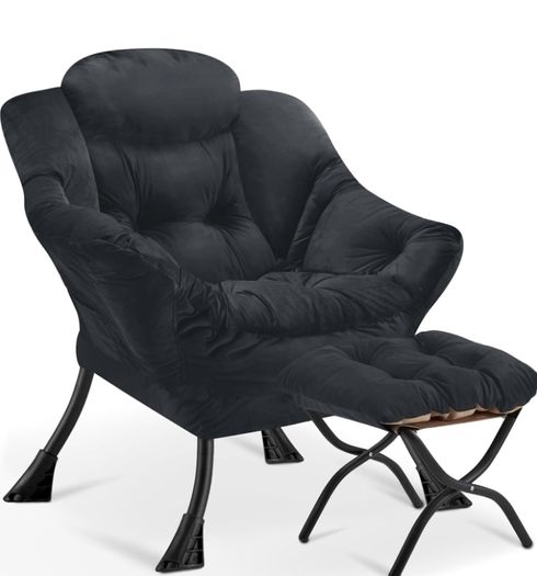 Armchair Living Room Comfy Armchair Reading Chair with Footstool Lazy Accent Chairs Bedroom Cuddle Chairs, for Living Room Bedroom Study Room Office, Black