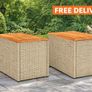 Garden Side Table  Set of 2 Poly Rattan & Wood Coffee Tables Image 2