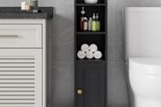 Bathroom Storage Cabinet, Freestanding Bathroom Organizer for Small Spaces, Narrow Toilet Paper Corner Floor with Door and Shelves,Black