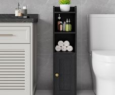 Bathroom Storage Cabinet, Freestanding Bathroom Organizer for Small Spaces, Narrow Toilet Paper Corner Floor with Door and Shelves,Black