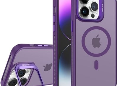 For Apple iPhone 16 Pro Skin-Feel Camera Holder Magsafe Case Purple