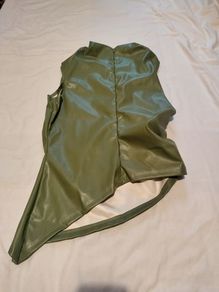 Sexy shiny Pu leather green top for crossdresser