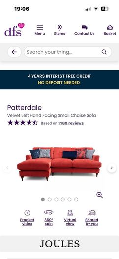 DFS sofa patterdale Joules designer