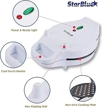 Hong Kong Bubble Waffle Maker by StarBlue with Bonus Recipe e-Book - White - Make Hong Kong Style Bubble Egg Waffle in 5 Minutes, AC 220-240V 50/60Hz 640W, UK Plug