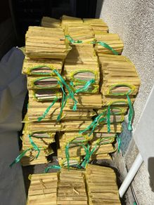 kindling fresh bags 2.50 just made bone dry very neat equal kiln dried timber straight from a sawmill