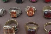 Antique Ring Collection Lot of 15 Mixed Brass Stone &amp; Glass Rings