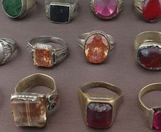 Antique Ring Collection Lot of 15 Mixed Brass Stone & Glass Rings