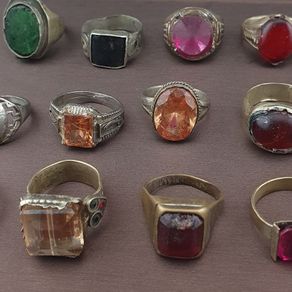 Antique Ring Collection Lot of 15 Mixed Brass Stone & Glass Rings