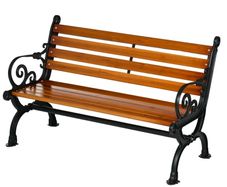 Two-Seater Bench with Decorative Armrests for Garden & Patio, Cast Aluminum + Natural Wood, 120 x 64 x 79 cm, Teak
