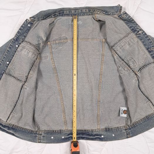 Superfly Patched Distressed Blue Denim Trucker Jacket Size L