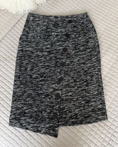 Marble Black & White Tweed Asymmetric Button Midi Skirt - Size EU 38