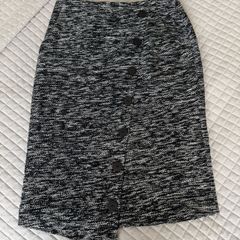 Marble Black & White Tweed Asymmetric Button Midi Skirt - Size EU 38