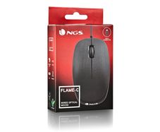 Type C NGS Flame-C Wired Optical Mouse, USB Port, 100 DPI, Plug and Play Installation, Ambidextrous, Scroll Wheel + 2 Buttons, Ergonomic Lines, Black