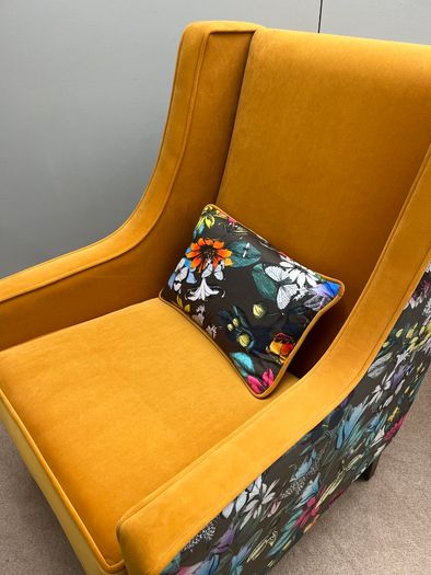 Statement Marie Armchair Mustard Velvet with Vibrant Floral Print