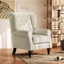 Wing Chair Relax Chair Armchair, Vintage Design, Button Tufting, Turned Legs, 74 cm x 86 cm x 102 cm, Cream White Image 2
