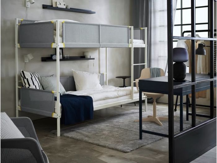 VITVAL Bunk bed frame, white/light grey, 90x200 cm