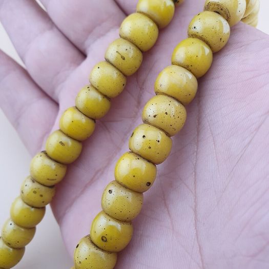Antique Yellow African Style Glass Beads Strand 22 inches