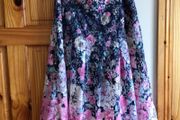 Per Una Ladies Navy blue pink floral full Skirt Uk 16 including postage
