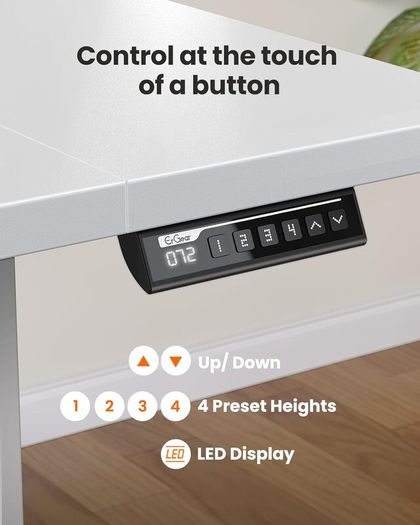 Electric Standing Desk 160 x 80 cm Height Adjustable Sit Stand Table with Easy-Glide Drawer 4 Memory Smart Pannal T-Leg Design for Stability Splice Board White Frame Surface